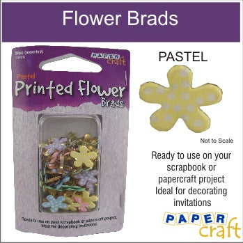 Pastel Printed Flower Brads - Pack of 50